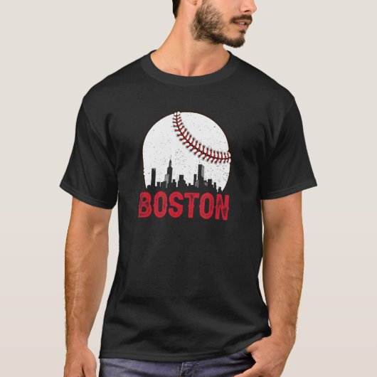Boston Skyline Boston Massachusetts Baseball Citys Tシャツ (正面)