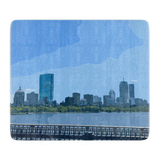 Boston Skyline Charles River Painting カッティングボード (正面)