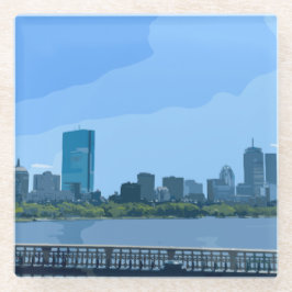 Boston Skyline Charles River Painting ガラスコースター