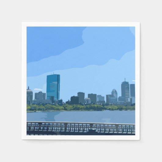 Boston Skyline Charles River Painting スタンダードカクテルナプキン (正面)