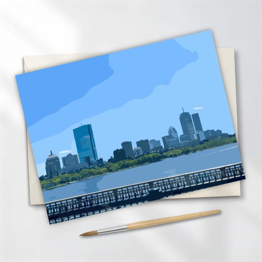Boston Skyline Charles River Painting Card