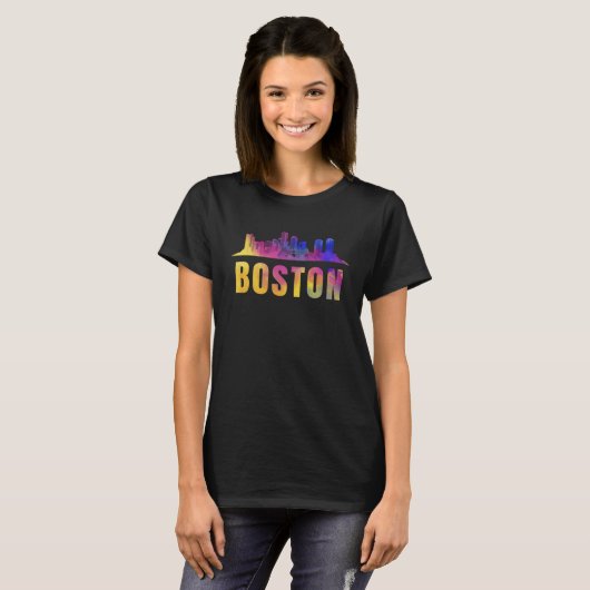 Boston Skyline City Town Massachusetts State US Am Tシャツ (正面フル)