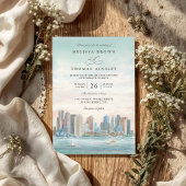 Boston Skyline Destination Elegant QR Code Wedding 招待状