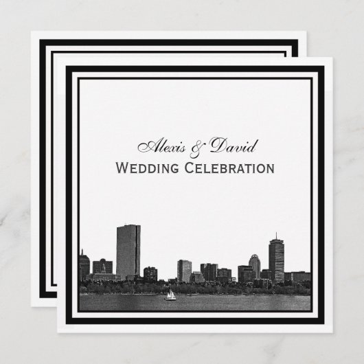 Boston Skyline Etched Framed Wedding 招待状 (正面/裏面)