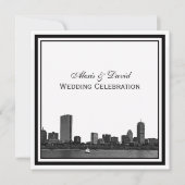 Boston Skyline Etched Framed Wedding 招待状 (正面)