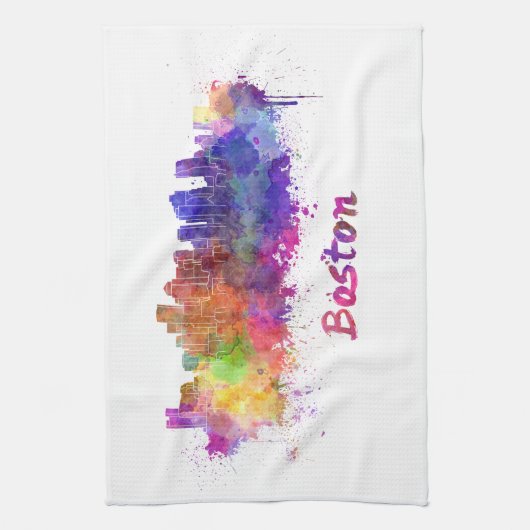 Boston skyline in watercolor キッチンタオル (縦)