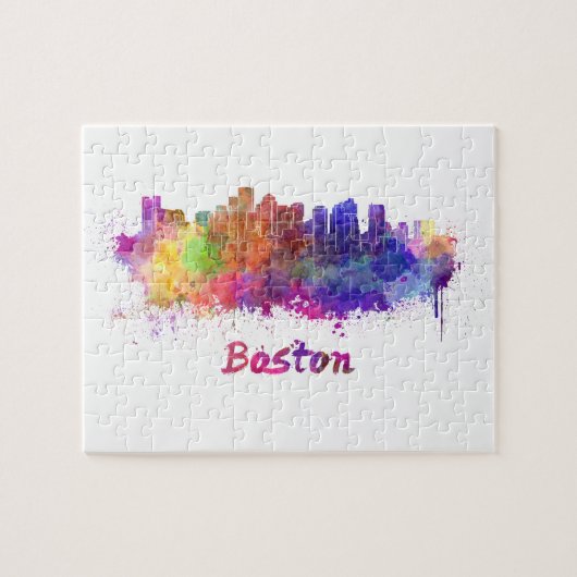 Boston skyline in watercolor ジグソーパズル (横)