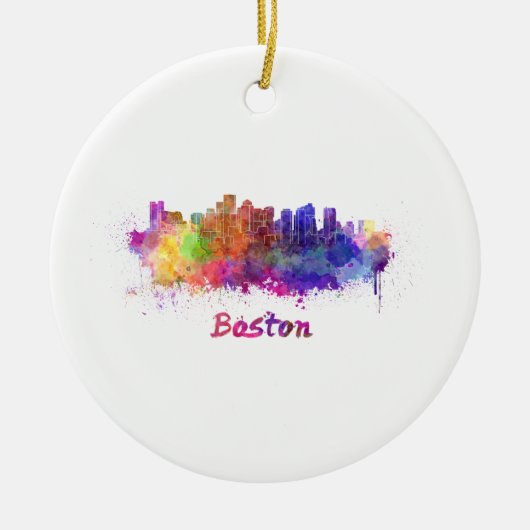 Boston skyline in watercolor セラミックオーナメント (正面)