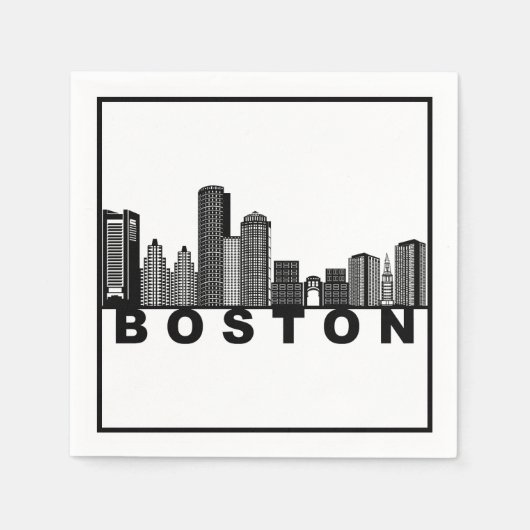 Boston Skyline Silhouette  スタンダードカクテルナプキン (正面)