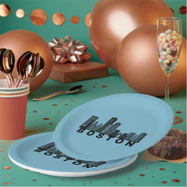 Boston Skyline Silhouette ペーパープレート