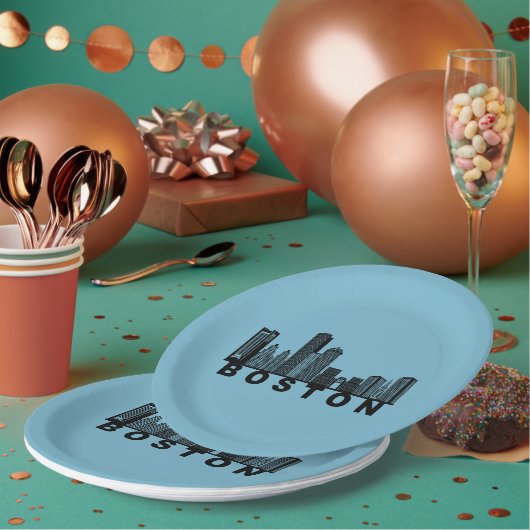 Boston Skyline Silhouette  ペーパープレート (複数)