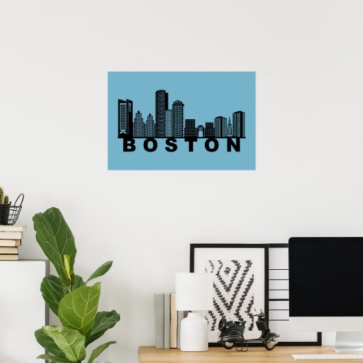 Boston Skyline Silhouette ポスター (ホームオフィス)