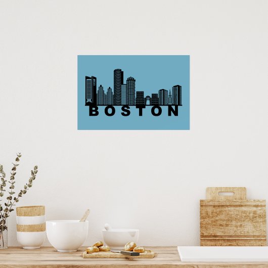 Boston Skyline Silhouette  ポスター (キッチン)