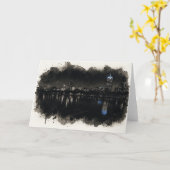 Boston Skyline Watercolor Night Greeting Card カード (黄色い花)