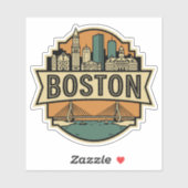 Boston Skyline Zakim Bridge Retro Travel Badge シール (シート)
