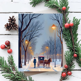 Boston Snowfall Vintage Watercolor シーズンポストカード