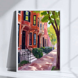 Boston Summer | Massachusetts Brownstone Houses ポスター