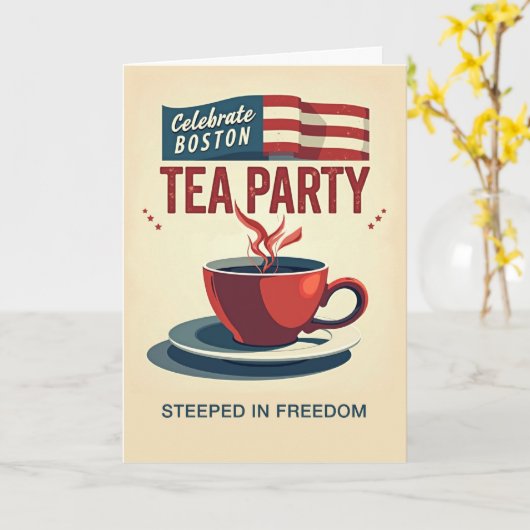 Boston Tea Party Day Bold Red Cup American Banner カード (黄色い花)