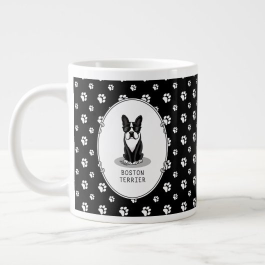 Boston Terrierクール（サングラス付き） （黒） ジャンボコーヒーマグカップ (左)