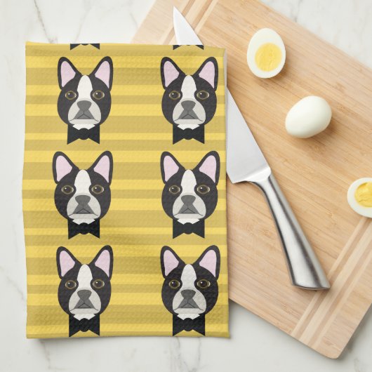 Boston Terrier キッチンタオル (四つ折り)