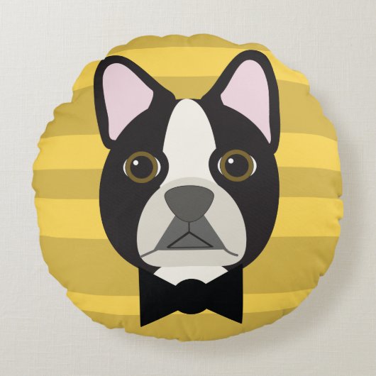 Boston Terrier ラウンドクッション (正面)