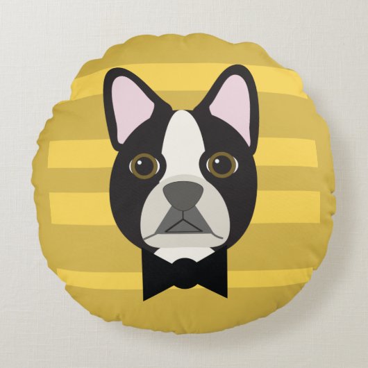 Boston Terrier ラウンドクッション (正面)