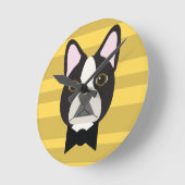 Boston Terrier ラウンド壁時計 (傾斜)
