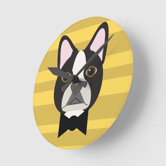 Boston Terrier ラウンド壁時計 (傾斜)