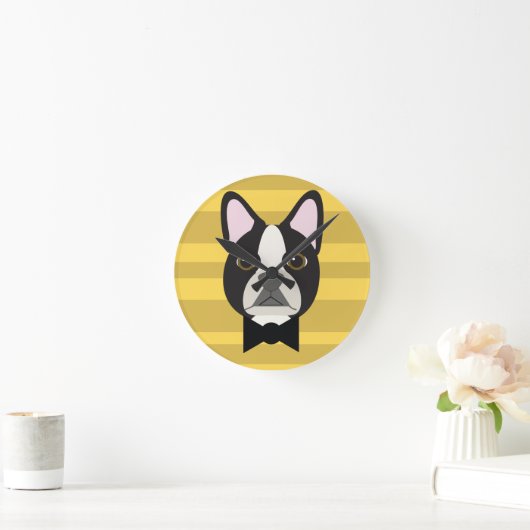 Boston Terrier ラウンド壁時計 (ホーム)
