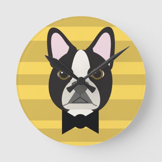 Boston Terrier ラウンド壁時計 (正面)