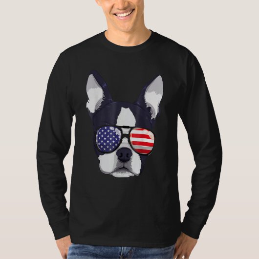 Boston Terrier 4th Of July American Sunglass Boys  Tシャツ (正面)