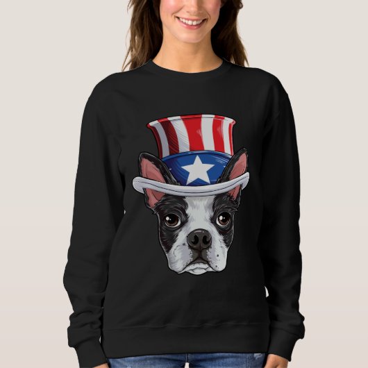 Boston Terrier 4th of July Uncle Sam Kids Boys Ame スウェットシャツ (正面)