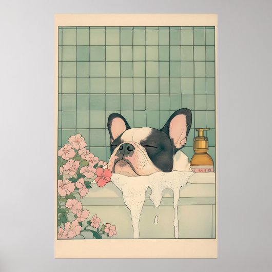 Boston Terrier Art Print Japanese Ukiyo-e Style ポスター (正面)