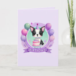 Boston Terrier Birthday Card - black BT シーズンカード