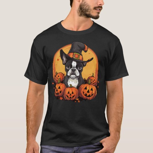 Boston Terrier Bostie Dog Breed Pet Halloween Pump Tシャツ (正面)