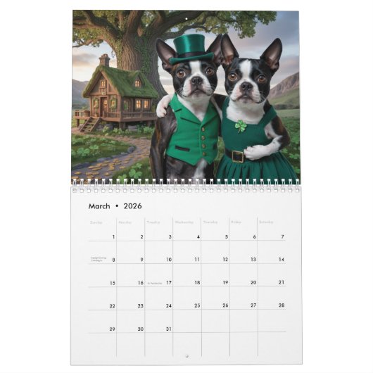 Boston Terrier Calendar カレンダー (3月 2026)