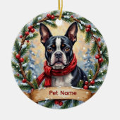 Boston Terrier Christmas セラミックオーナメント (正面)