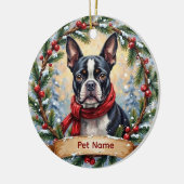 Boston Terrier Christmas セラミックオーナメント (左)