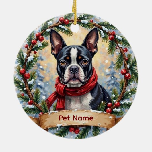 Boston Terrier Christmas セラミックオーナメント (裏面)
