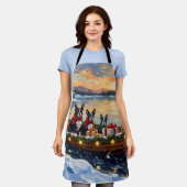 Boston Terrier Christmas Boat Holiday エプロン (着用した状態)