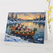 Boston Terrier Christmas Boat Holiday カード (黄色い花)