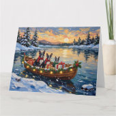 Boston Terrier Christmas Boat Holiday カード (正面)