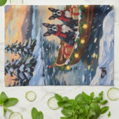Boston Terrier Christmas Boat Holiday キッチンタオル (折り畳み)