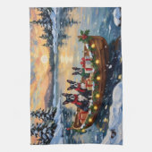 Boston Terrier Christmas Boat Holiday キッチンタオル (縦)