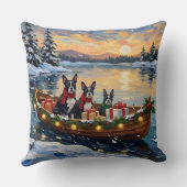 Boston Terrier Christmas Boat Holiday クッション (裏面)