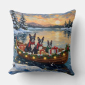 Boston Terrier Christmas Boat Holiday クッション (正面)