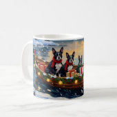 Boston Terrier Christmas Boat Holiday コーヒーマグカップ (正面左)