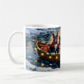 Boston Terrier Christmas Boat Holiday コーヒーマグカップ (左)