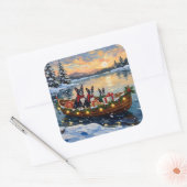 Boston Terrier Christmas Boat Holiday スクエアシール (封筒)