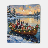 Boston Terrier Christmas Boat Holiday セラミックオーナメント (左)